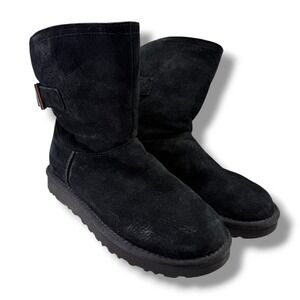 UGG Australia Black Suede Rhinestone Buckle Shearling Boots 1092717 Women 8